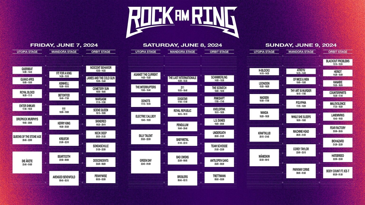 Rock im Park & Rock am Ring Timetable 2024 frontstagemagazine.de