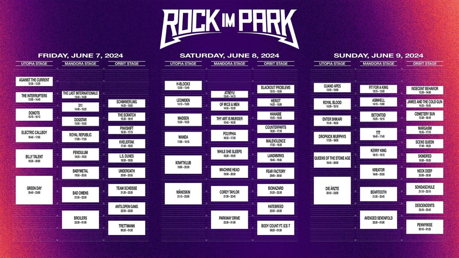 Rock im Park & Rock am Ring Timetable 2024 frontstagemagazine.de